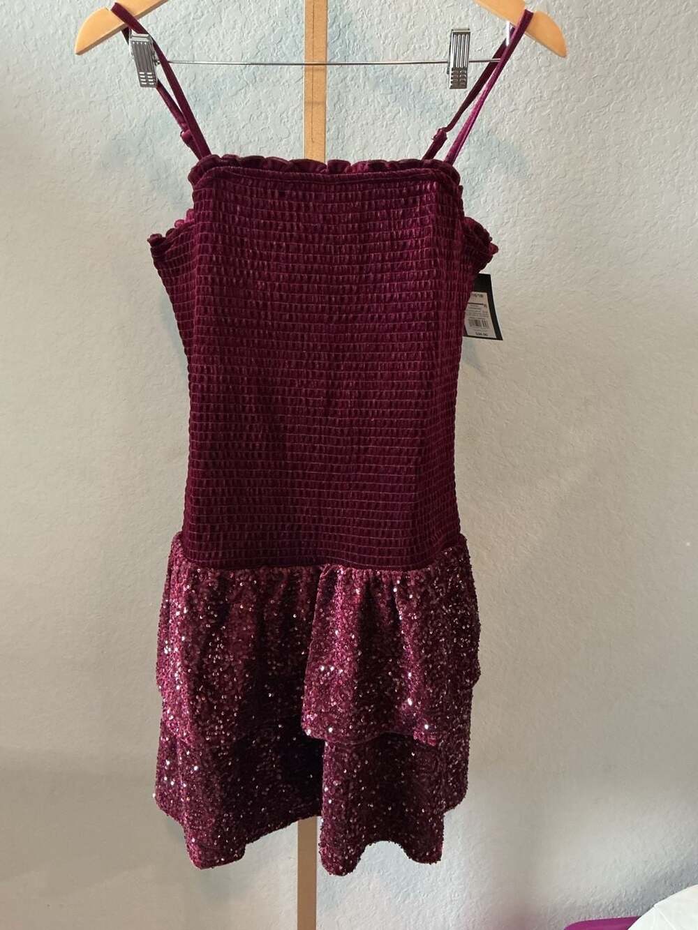 Art Class Girls Burgundy Velvet and Sequin Tiered Dress